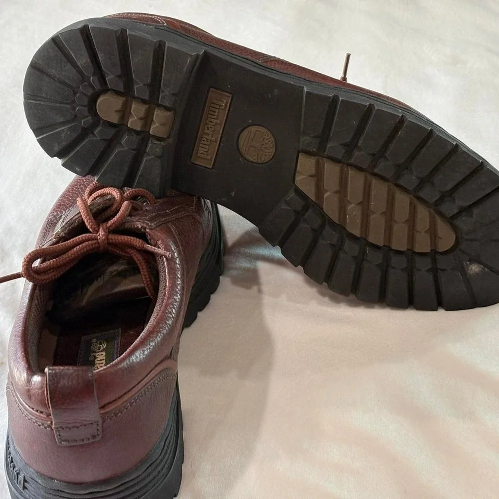 Vtg. Timberland brown leather shoes men's size 12, chunky lug sole, real leather